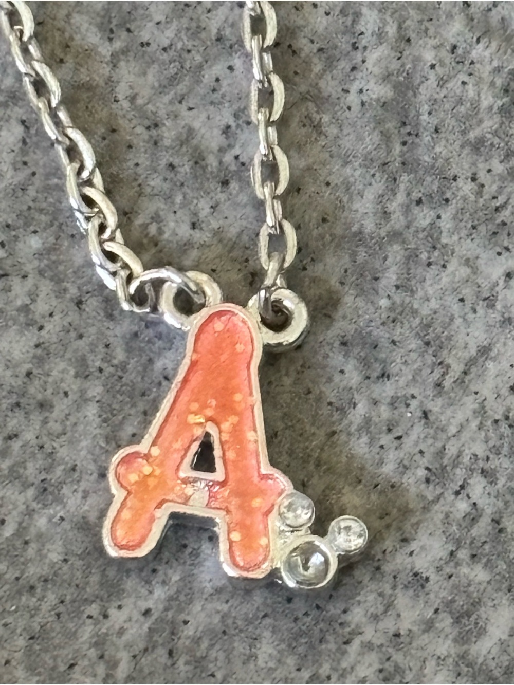 Kids DISNEY Initial 'A' Necklace in Coral Pink glittery MICKEY MOUSE Adjustable